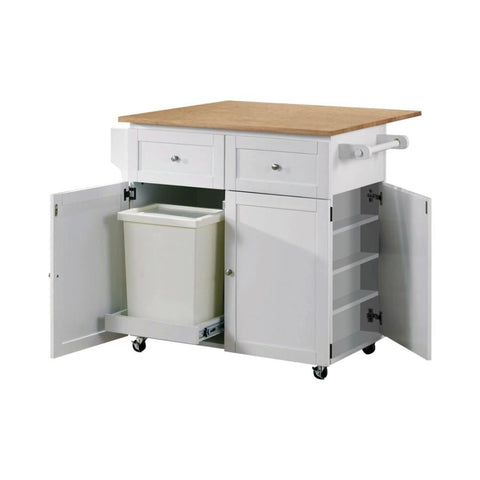 Coaster Jalen 3-Door Kitchen Cart with Casters Natural Brown and White Model 900558