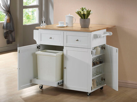 Coaster Jalen 3-Door Kitchen Cart with Casters Natural Brown and White Model 900558