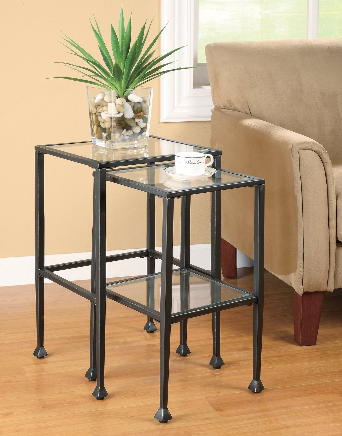 Coaster Leilani 2-piece Glass Top Nesting Tables Black Model 901073