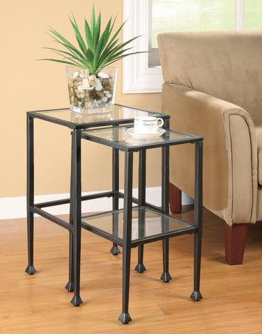 Coaster Leilani 2-piece Glass Top Nesting Tables Black Model 901073