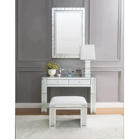 Nysa Mirrored & Faux Crystals Vanity Desk Model 90157 By ACME Furniture