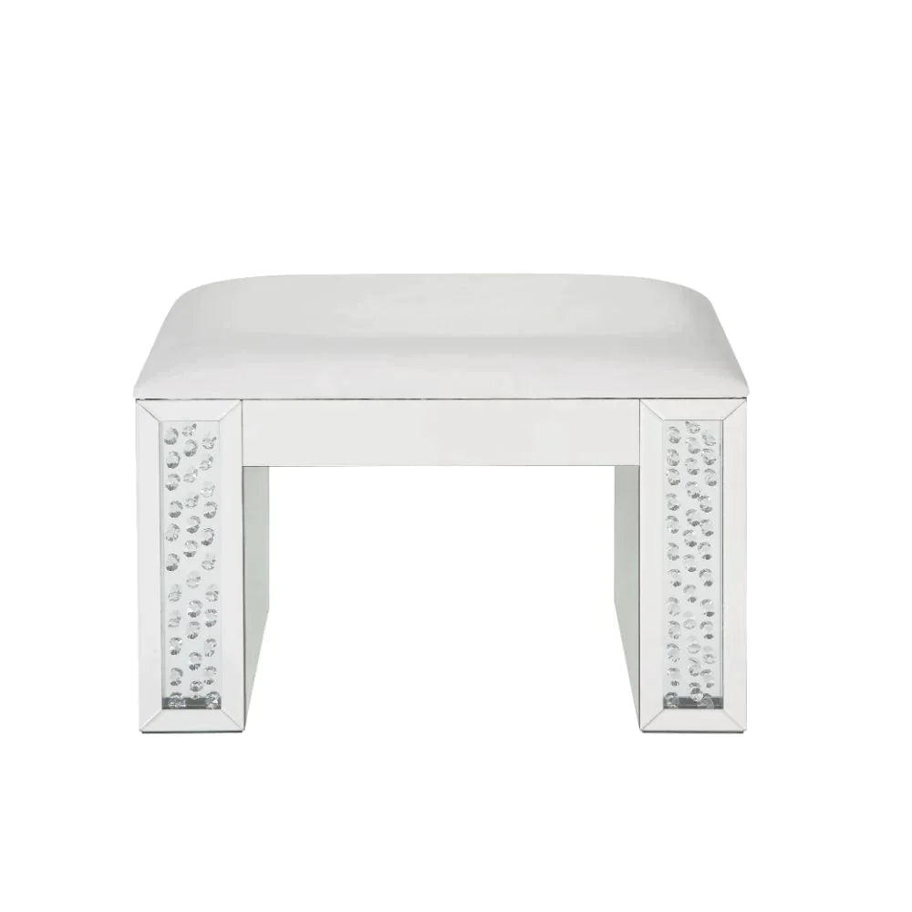 Nysa Ivory PU, Mirrored & Faux Crystals Vanity Stool Model 90158 By ACME Furniture