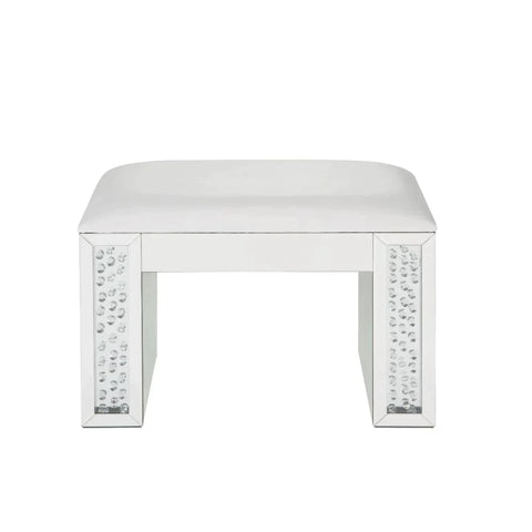 Nysa Ivory PU, Mirrored & Faux Crystals Vanity Stool Model 90158 By ACME Furniture