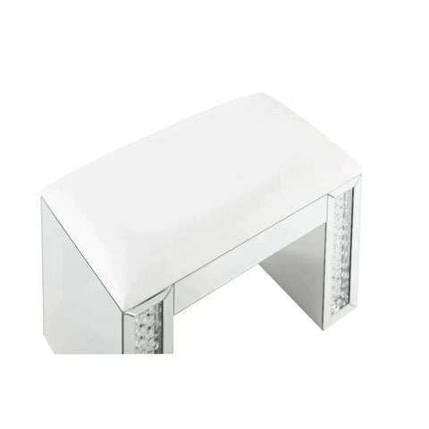 Nysa Ivory PU, Mirrored & Faux Crystals Vanity Stool Model 90158 By ACME Furniture