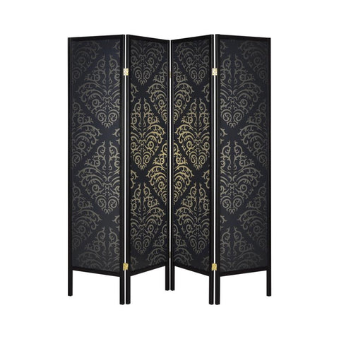Coaster Haidera 4-panel Damask Pattern Folding Screen Black Model 901632