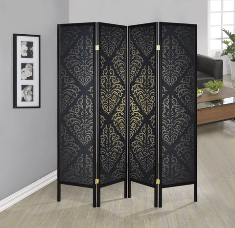 Coaster Haidera 4-panel Damask Pattern Folding Screen Black Model 901632