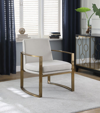 Coaster Cory Concave Metal Arm Accent Chair Cream and Bronze Model 903048