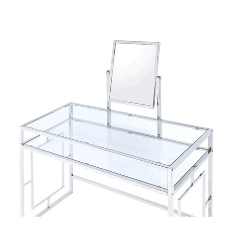Carenze II White Faux Fur & Chrome Vanity Desk Model 90314 By ACME Furniture