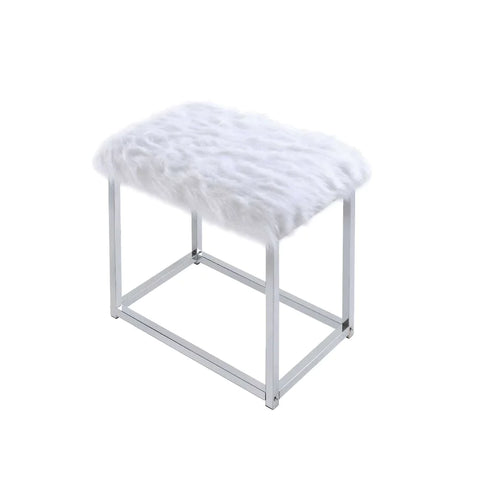 Carenze II White Faux Fur & Chrome Vanity Desk Model 90314 By ACME Furniture