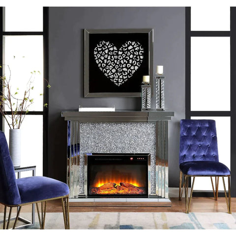 Noralie Mirrored & Faux Diamonds Fireplace Model 90455 By ACME Furniture