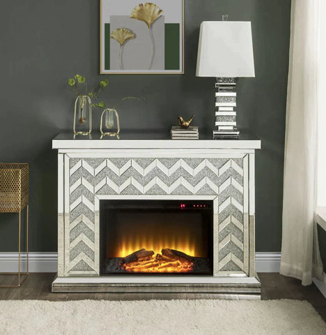 Noralie Mirrored & Faux Diamonds Fireplace Model 90530 By ACME Furniture