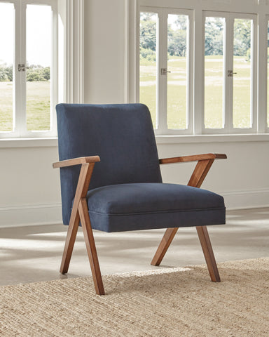 Coaster Cheryl Wooden Arms Accent Chair Dark Blue and Walnut Model 905415