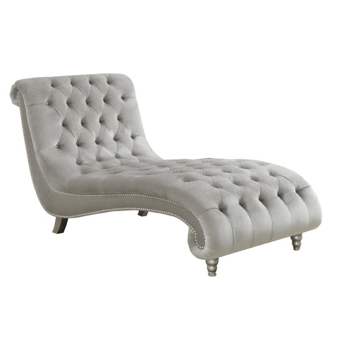 Coaster Lydia Tufted Cushion Chaise with Nailhead Trim Grey Model 905468