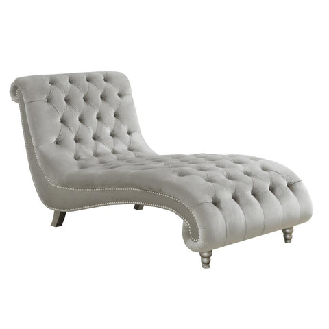 Coaster Lydia Tufted Cushion Chaise with Nailhead Trim Grey Model 905468