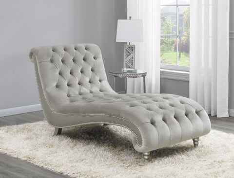 Coaster Lydia Tufted Cushion Chaise with Nailhead Trim Grey Model 905468