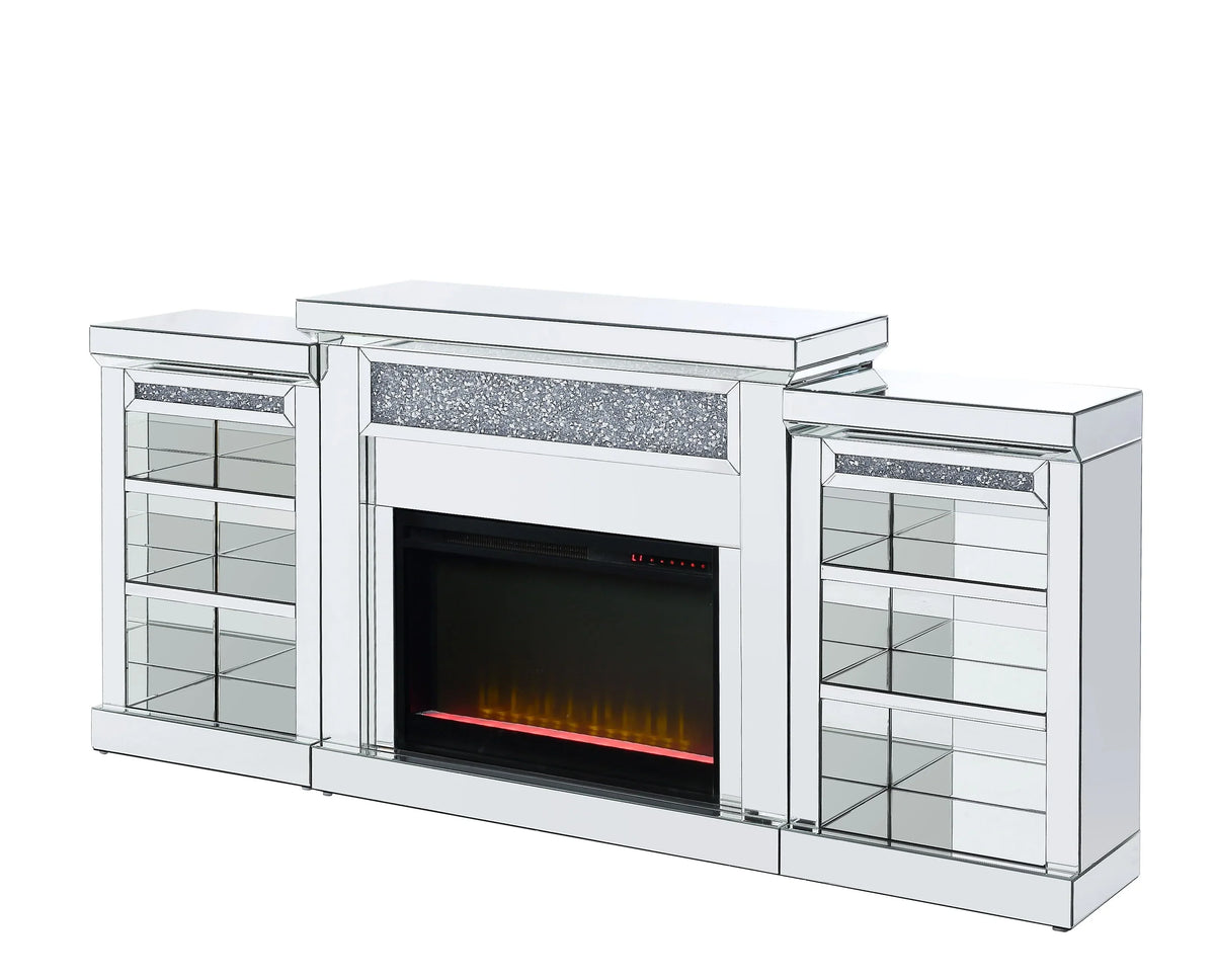 Noralie Mirrored & Faux Diamonds Fireplace Model 90655 By ACME Furniture