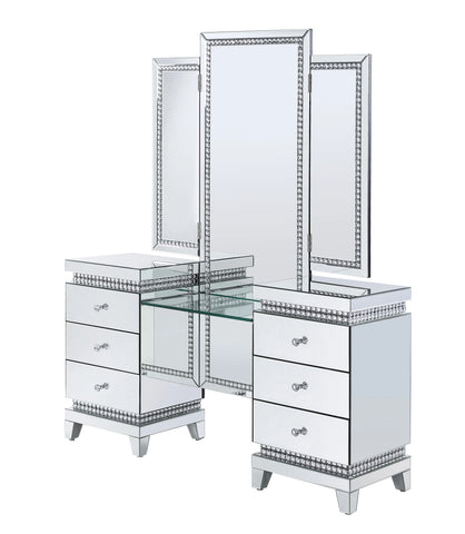 Lotus Mirrored & Faux Crystals Vanity Desk Model 90805 By ACME Furniture