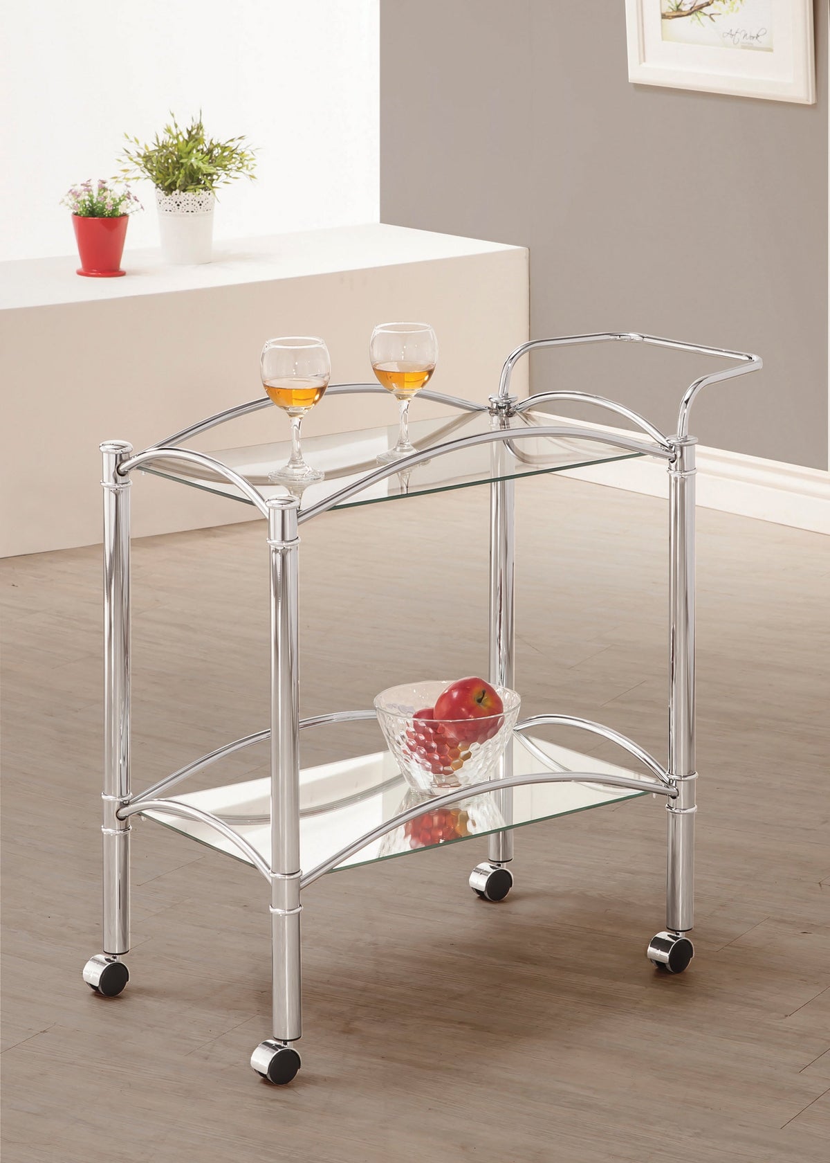 Coaster Shadix 2-tier Serving Cart with Glass Top Chrome and Clear Model 910077