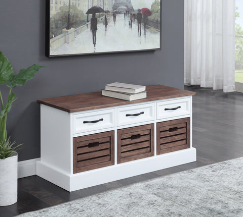 Coaster Alma 3-drawer Storage Bench Weathered Brown and White Model 911196