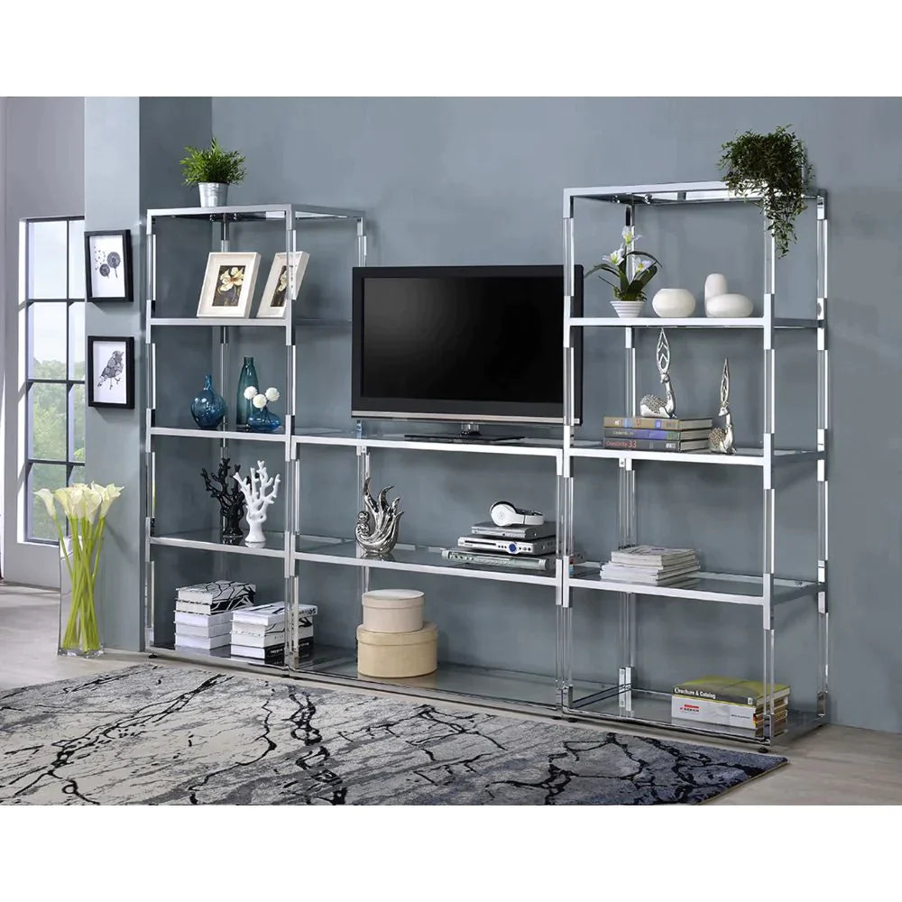 Raegan Clear Acrylic, Chrome & Clear Glass TV Stand Model 91245 By ACME Furniture