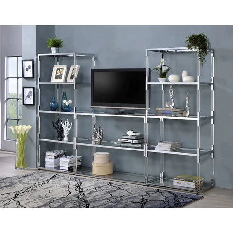 Raegan Clear Acrylic, Chrome & Clear Glass TV Stand Model 91245 By ACME Furniture