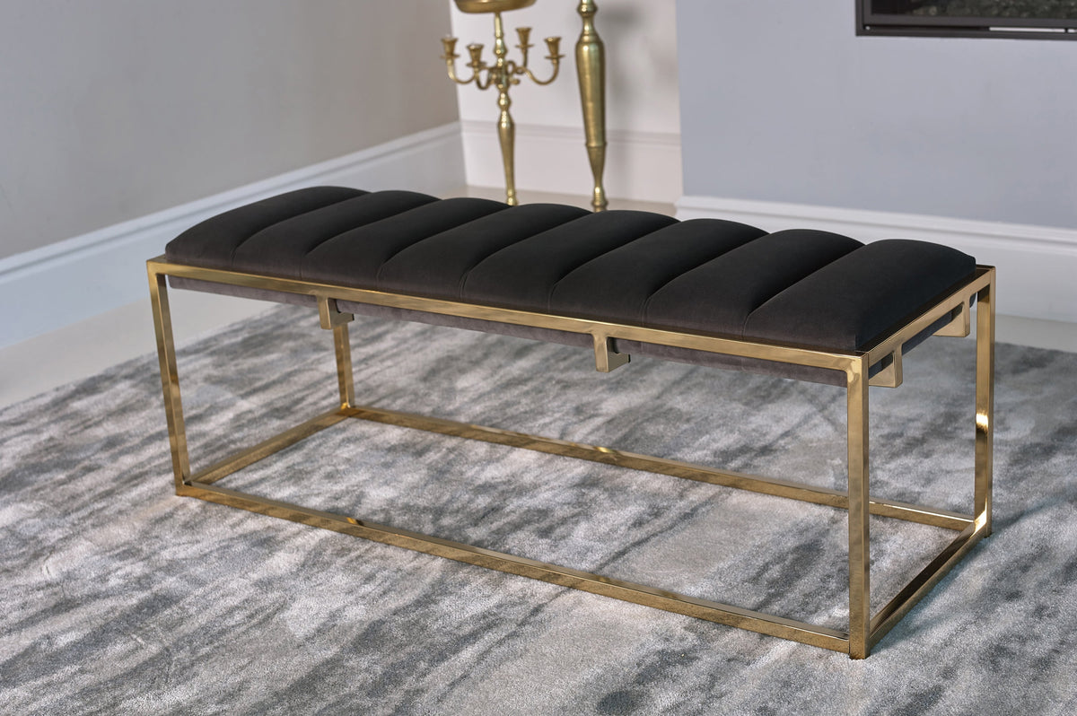 Coaster Lorena Tufted Cushion Bench Dark Grey and Gold Model 914111