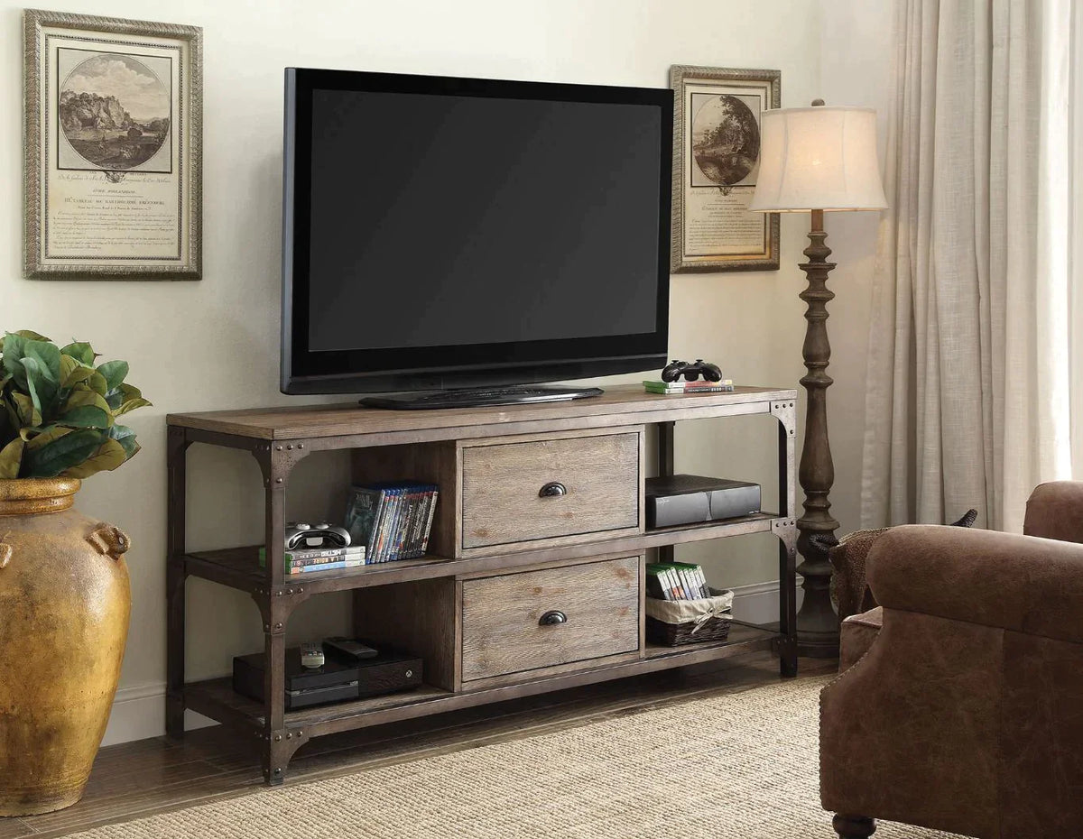 Gorden Weathered Oak & Antique Silver TV Stand Model 91504 By ACME Furniture