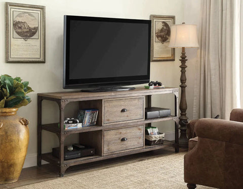 Gorden Weathered Oak & Antique Silver TV Stand Model 91504 By ACME Furniture