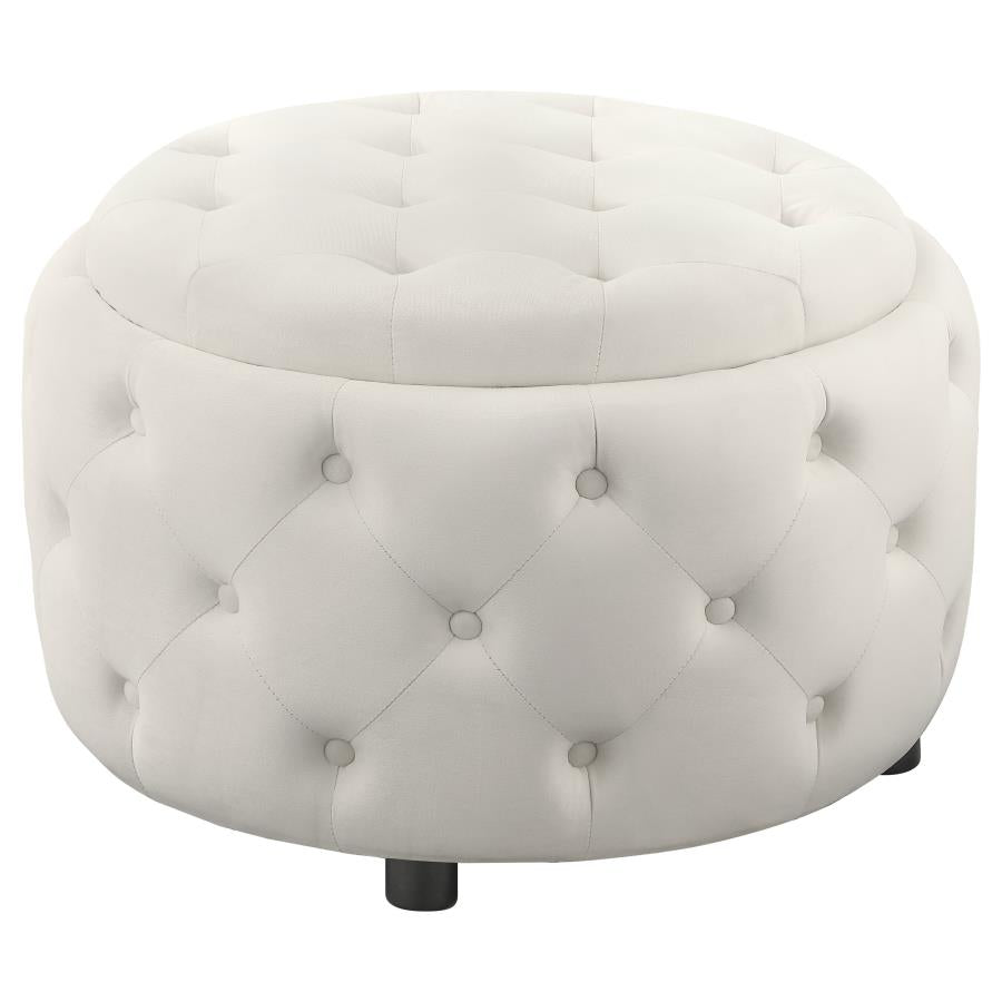 Coaster Angelina Tufted Storage Round Ottoman Pearl Model 915407