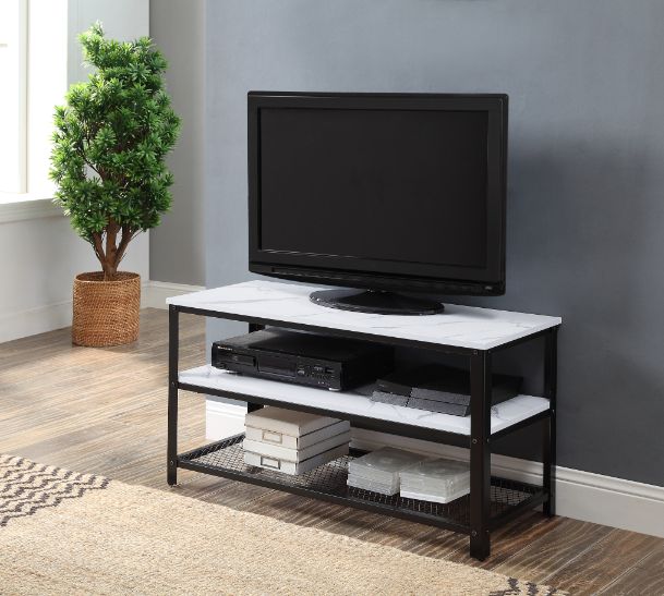 Taurus White Printed Faux Marble & Black Finish TV Stand Model 91602 By ACME Furniture