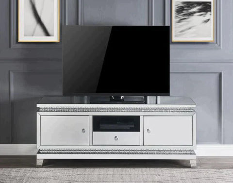 Lotus Mirrored & Faux Crystals TV Stand Model 91835 By ACME Furniture