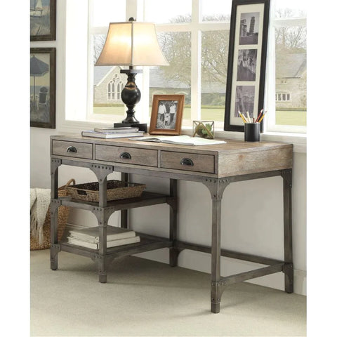 Gorden Weathered Oak & Antique Silver Desk Model 92325 By ACME Furniture
