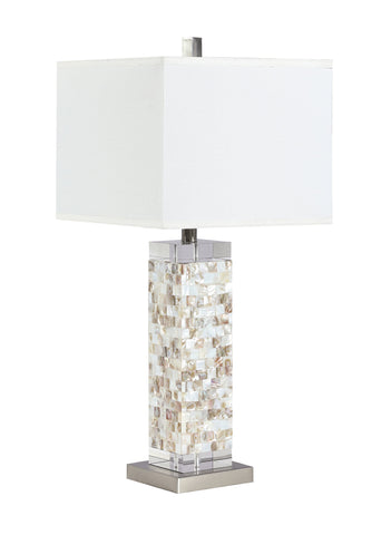 Coaster Toga Square Shade Table Lamp with Crystal Base White and Silver Model 923281