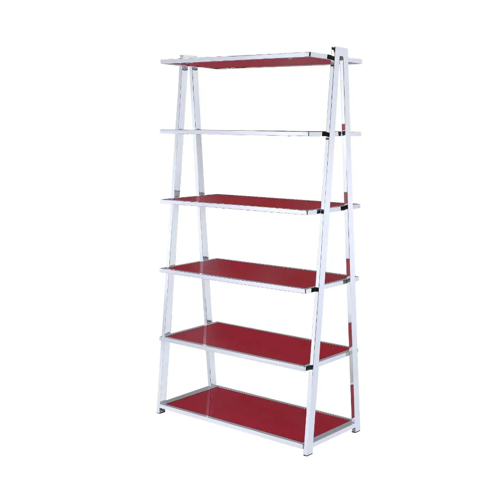 Coleen Red High Gloss & Chrome Bookshelf Model 92453 By ACME Furniture