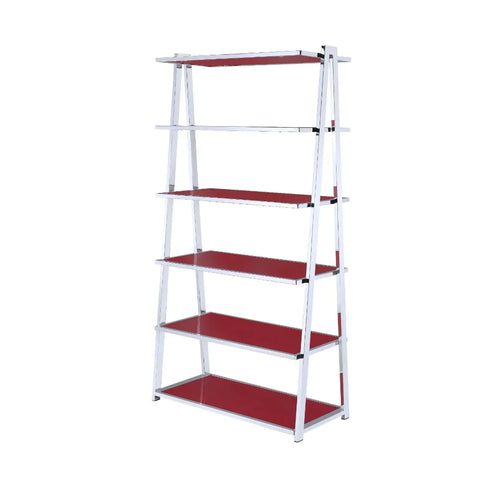 Coleen Red High Gloss & Chrome Bookshelf Model 92453 By ACME Furniture
