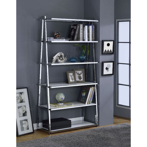 ACME Coleen White High Gloss & Chrome Finish Coleen Bookshelf Model 92455