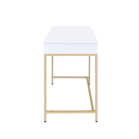 Ottey White High Gloss & Gold Desk Model 92540 By ACME Furniture