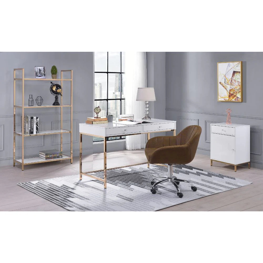 Ottey White High Gloss & Gold Desk Model 92540 By ACME Furniture