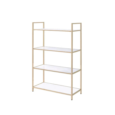 Ottey White High Gloss & Gold Bookshelf Model 92542 By ACME Furniture