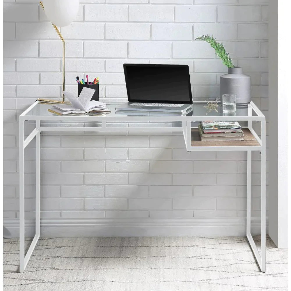 Yasin White & Glass Desk Model 92582 By ACME Furniture