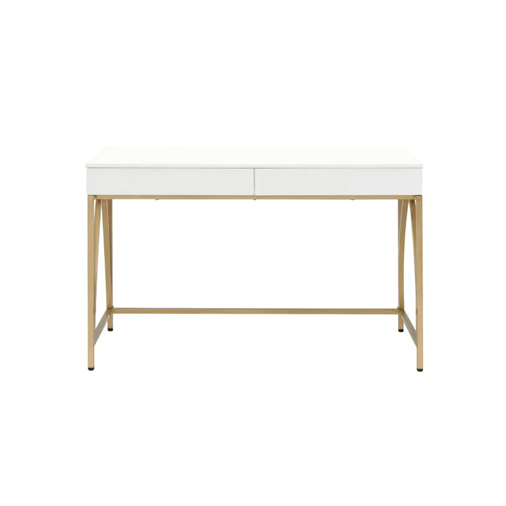 Lightmane White High Gloss & Gold Desk Model 92660 By ACME Furniture