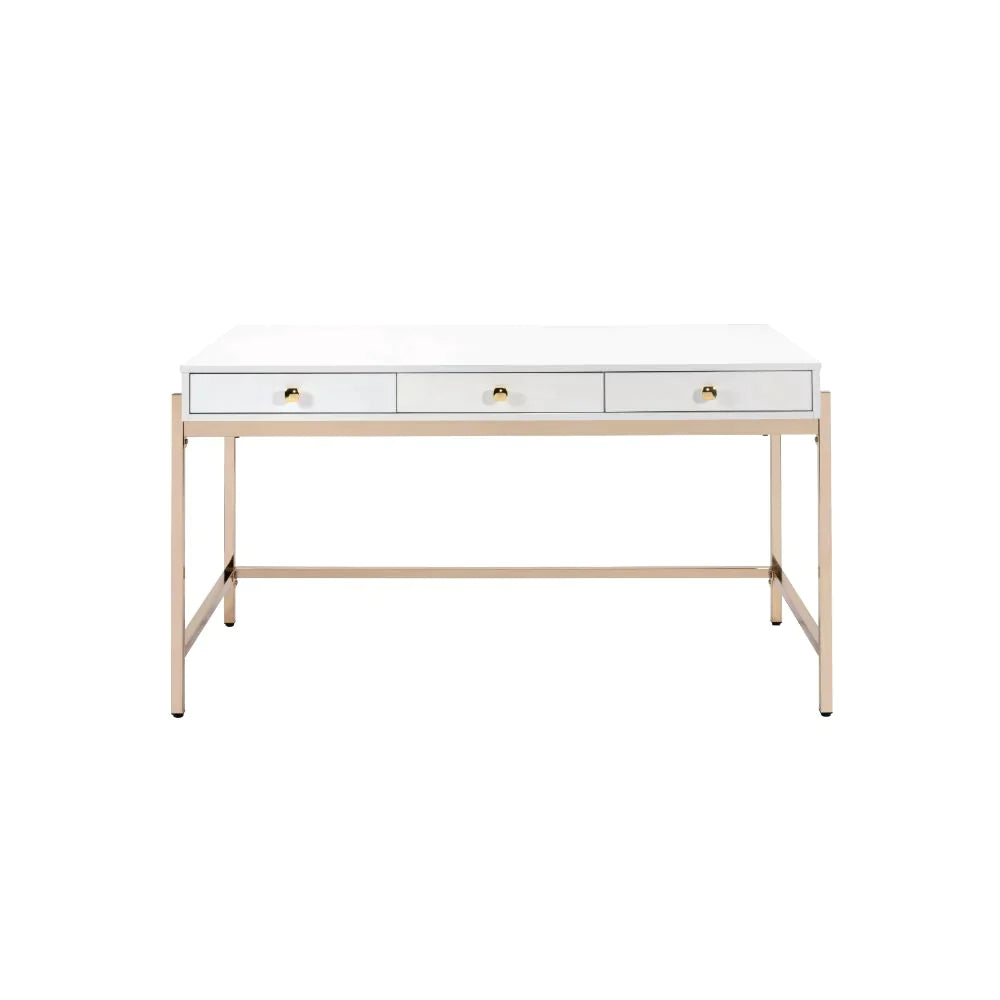 Ottey White High Gloss & Gold Desk Model 92695 By ACME Furniture