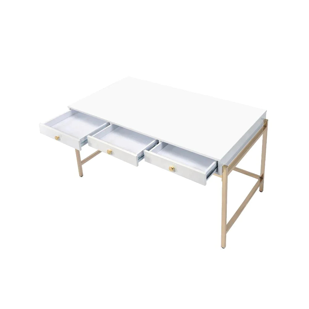 Ottey White High Gloss & Gold Desk Model 92695 By ACME Furniture