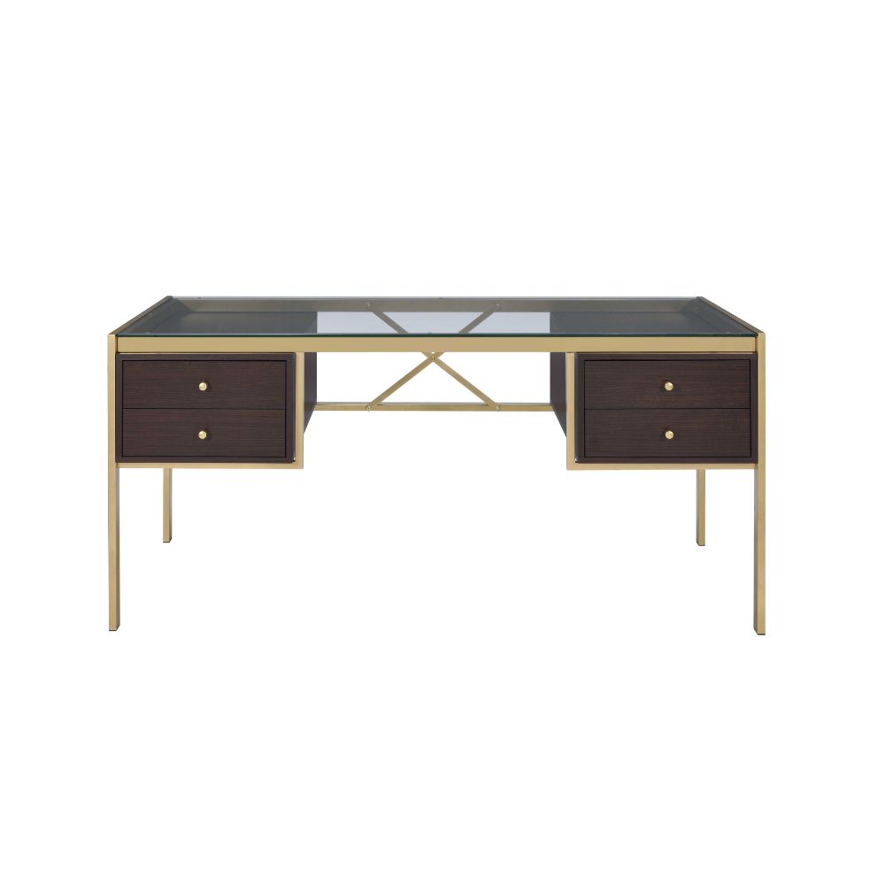 ACME Yumia Clear Glass Top & Gold Finish Yumia Desk Model 92785