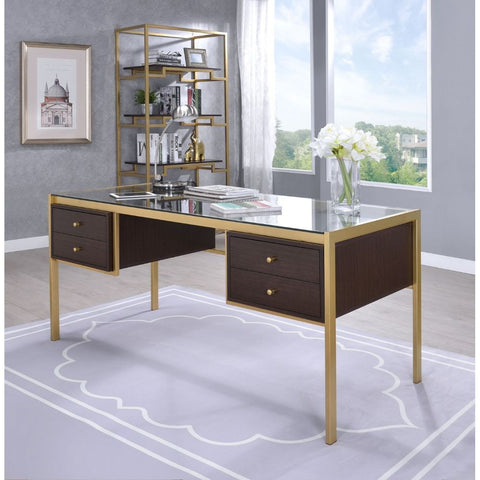 ACME Yumia Clear Glass Top & Gold Finish Yumia Desk Model 92785