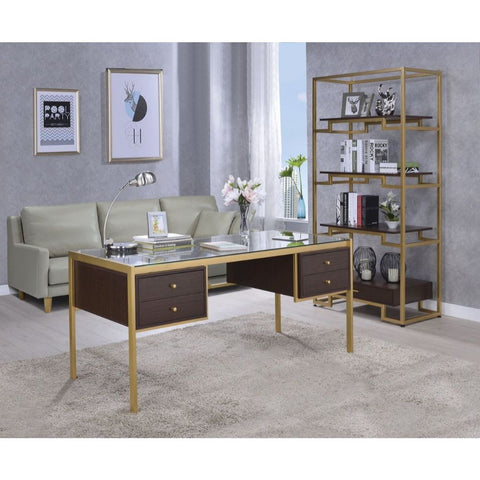 ACME Yumia Clear Glass Top & Gold Finish Yumia Desk Model 92785