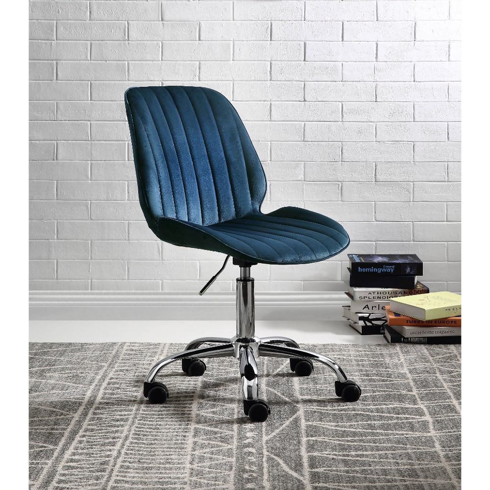 Muata Twilight Blue Velvet & Chrome Office Chair Model 92932 By ACME Furniture