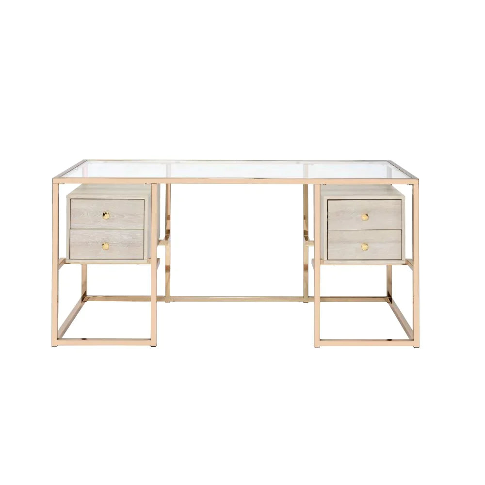 Huyana Clear Glass & Gold Desk Model 92945 By ACME Furniture