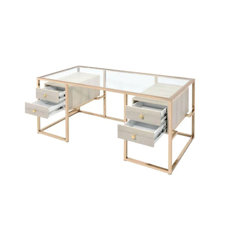 Huyana Clear Glass & Gold Desk Model 92945 By ACME Furniture