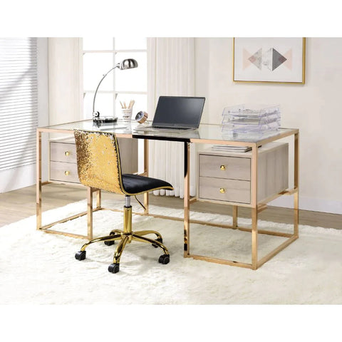 Huyana Clear Glass & Gold Desk Model 92945 By ACME Furniture